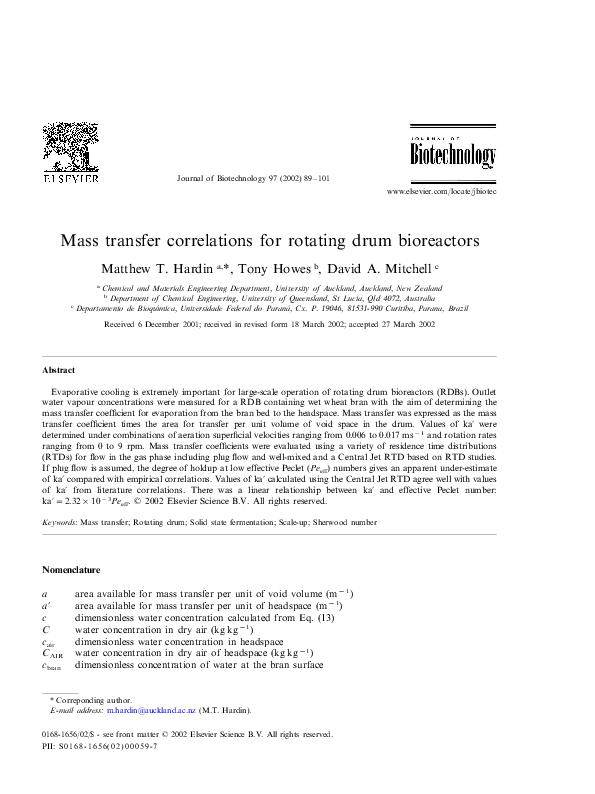 (PDF) Mass transfer correlations for rotating drum bioreactors