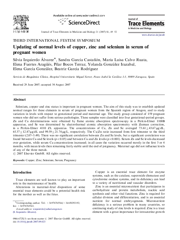 (PDF) Updating of normal levels of copper, zinc and selenium in serum ...