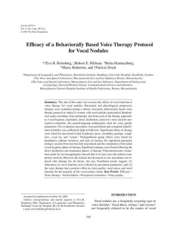(PDF) Efficacy of a Behaviorally Based Voice Therapy Protocol for Vocal ...