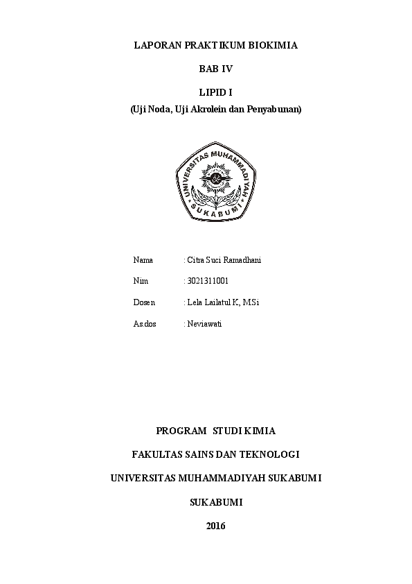 (DOC) LIPID I (Uji Noda, Uji Akrolein dan Penyabunan) | Citra Suci