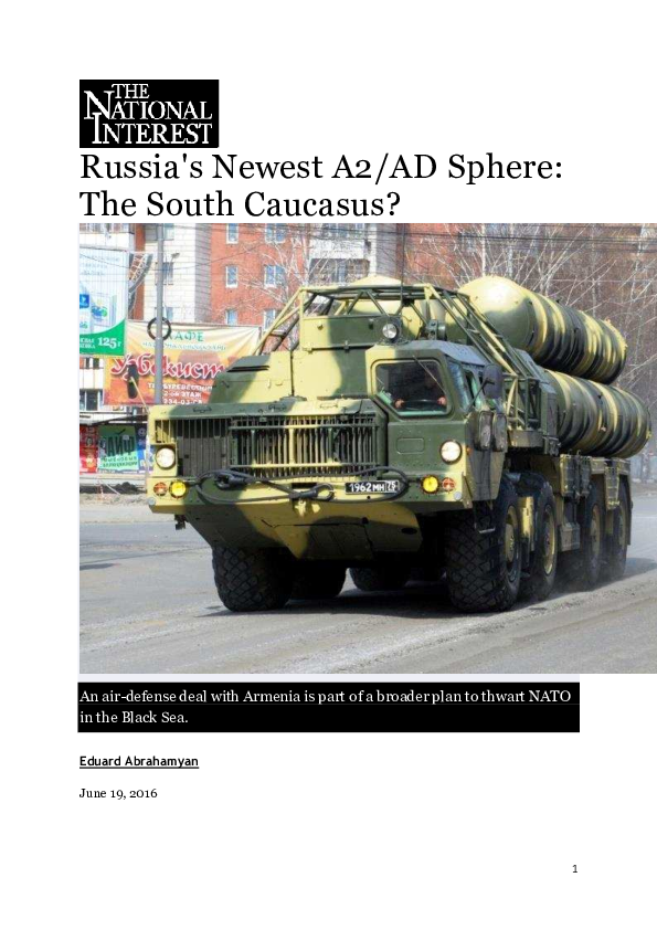 (PDF) Russia's Newest A2/AD Sphere: The South Caucasus?