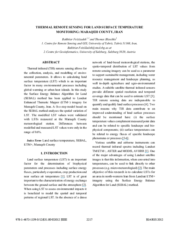 (PDF) Thermal remote sensing for land surface temperature monitoring ...