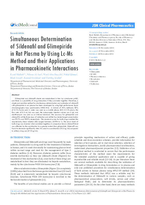 (PDF) Simultaneous determination of sildenafil and its active ...