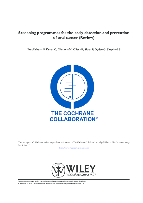 Screening Programmes For The Early Detection And Prevention Of Oral ...