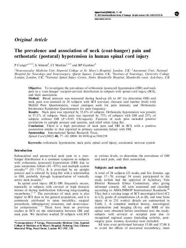 (PDF) The prevalence and association of neck (coathanger) pain and