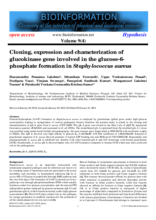 (PDF) Cloning, expression and characterization of glucokinase gene ...