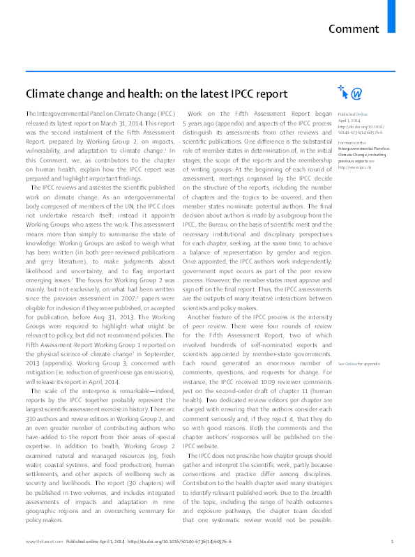 (PDF) Climate change and health: on the latest IPCC report