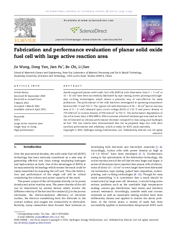 (PDF) Fabrication and performance evaluation of planar solid oxide fuel ...