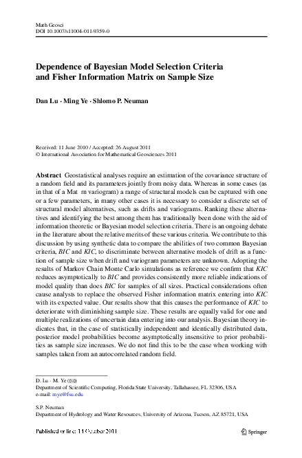 (PDF) Dependence of Bayesian model selection criteria and Fisher ...