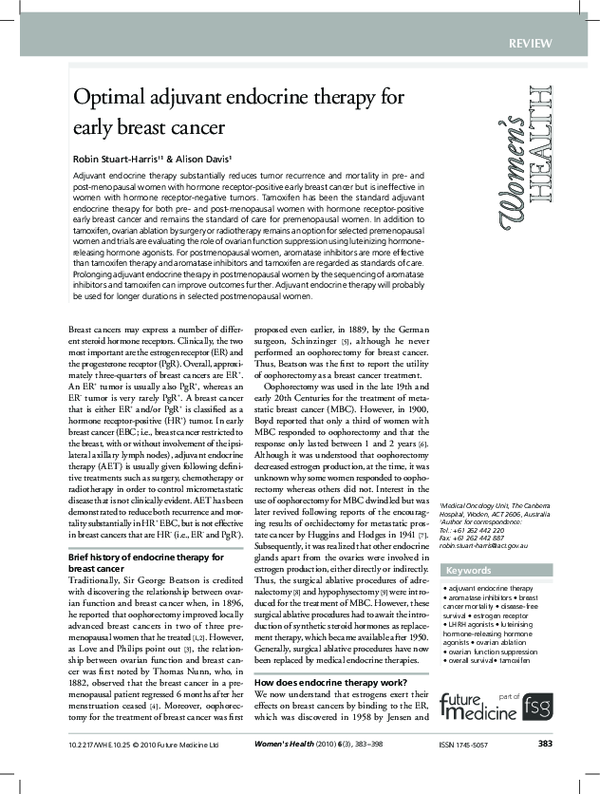 (PDF) Optimal adjuvant endocrine therapy for early breast cancer