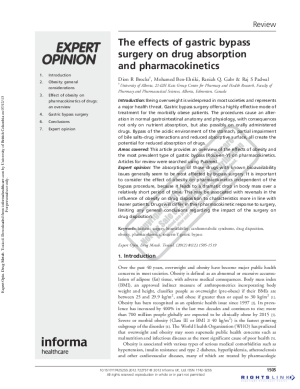 (PDF) The effects of gastric bypass surgery on drug absorption and ...