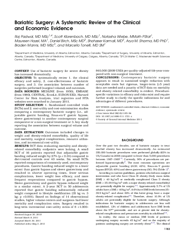 (PDF) Bariatric Surgery: A Systematic Review of the Clinical and ...