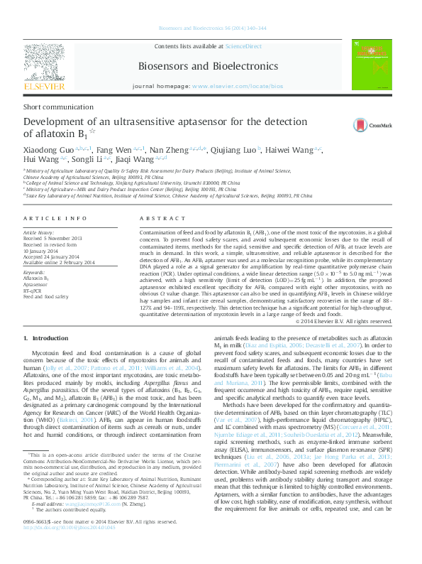(PDF) Development of an ultrasensitive aptasensor for the detection of ...