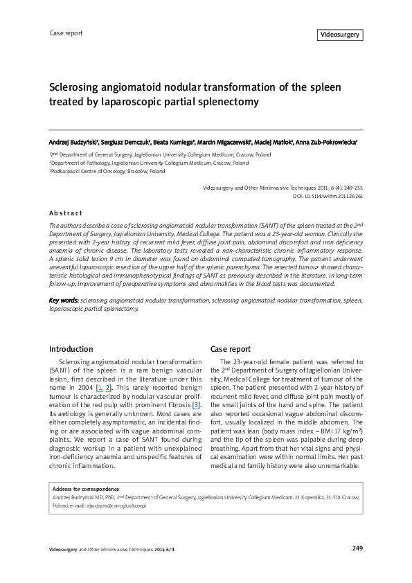(PDF) Sclerosing angiomatoid nodular transformation of the spleen (SANT ...