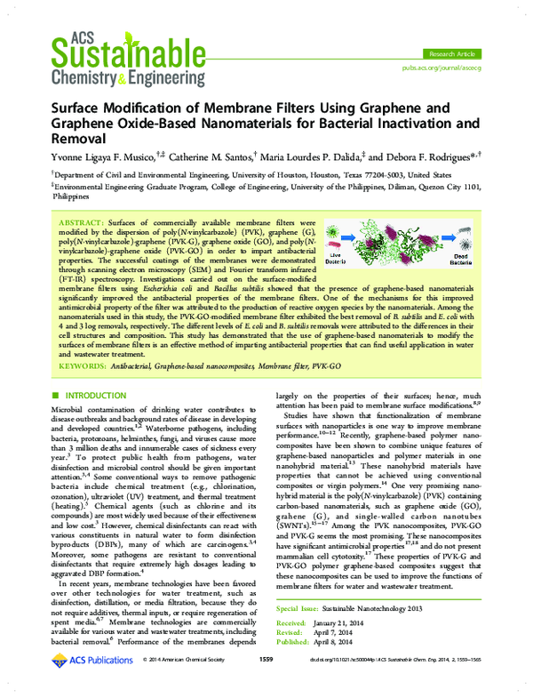(PDF) Surface modification of membrane filters using graphene and ...