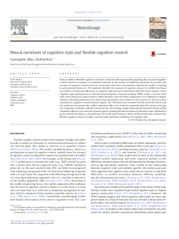 (PDF) Neural correlates of cognitive style and flexible cognitive control