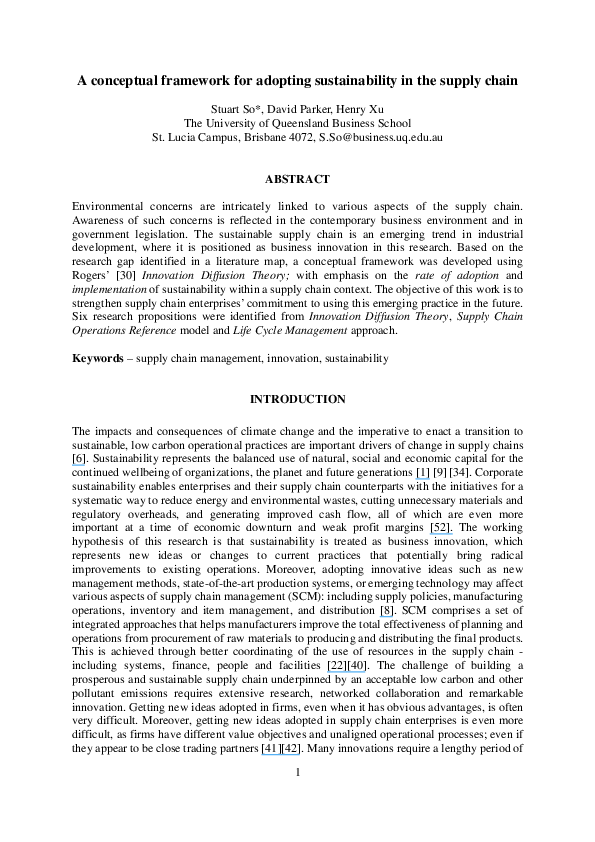(PDF) A conceptual framework for adopting sustainability in the supply ...