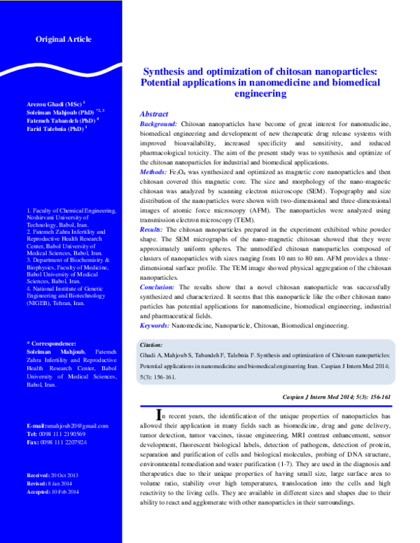 (PDF) Synthesis and optimization of chitosan nanoparticles: Potential ...