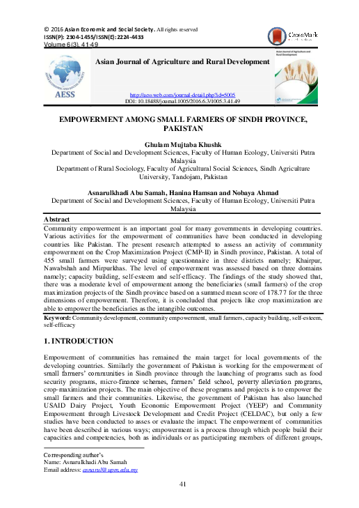 (PDF) EMPOWERMENT AMONG SMALL FARMERS OF SINDH PROVINCE, PAKISTAN