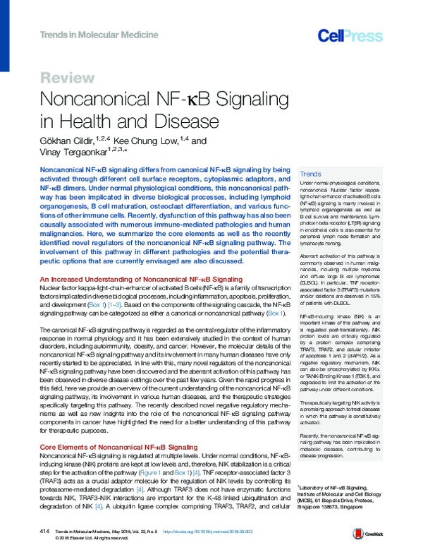 (PDF) Noncanonical NF-kB Signaling in Health and Disease