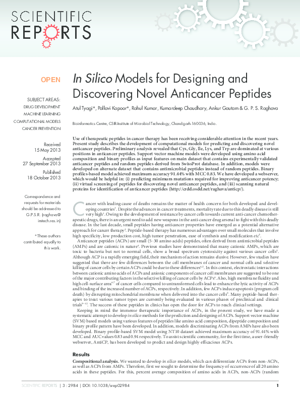 (PDF) In silico models for designing and discovering novel anticancer ...