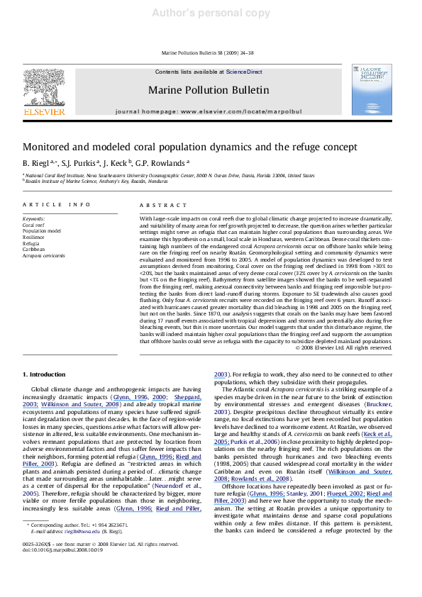 (PDF) Monitored and modeled coral population dynamics and the refuge
