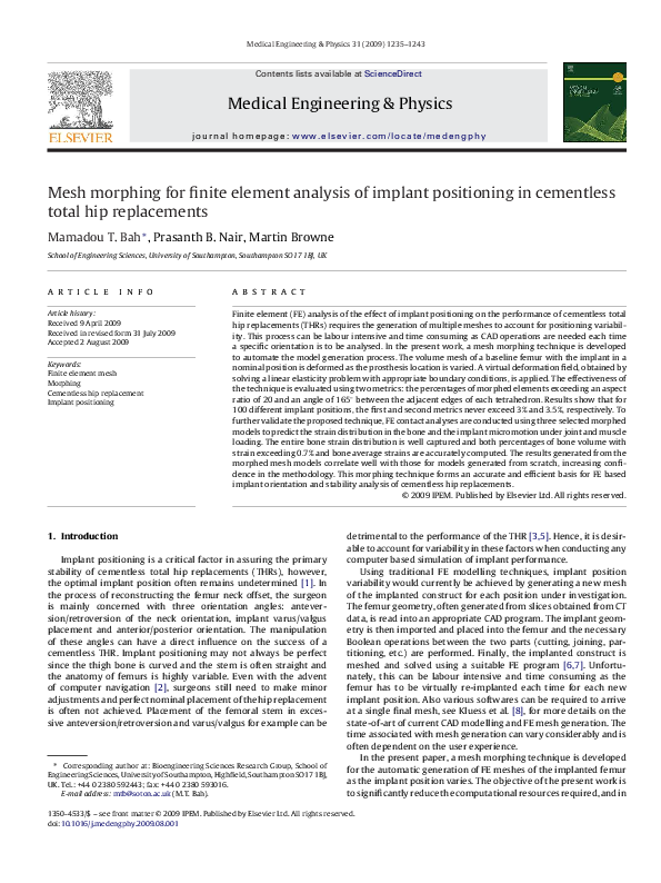 (PDF) Mesh morphing for finite element analysis of implant positioning ...