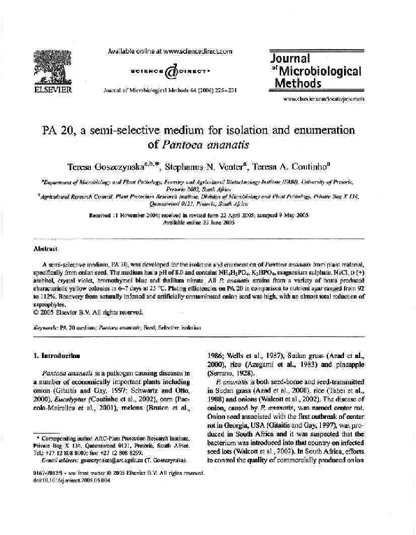 (PDF) PA 20, a semi-selective medium for isolation and enumeration of ...