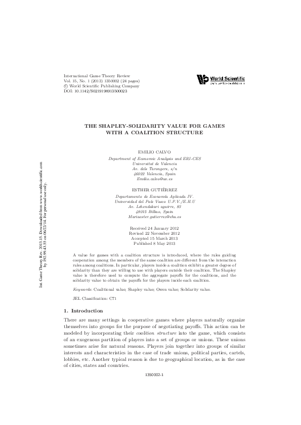 (PDF) THE SHAPLEY-SOLIDARITY VALUE FOR GAMES WITH A COALITION STRUCTURE