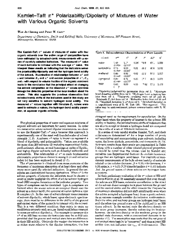 (PDF) Kamlet-Taft .pi.* polarizability/dipolarity of mixtures of water ...
