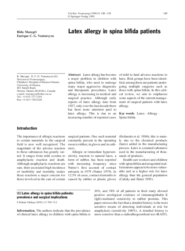 (PDF) Latex allergy in spina bifida patients Enrique C . G