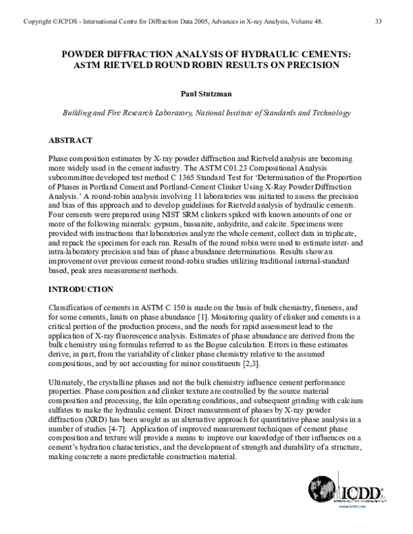(PDF) Powder diffraction analysis of hydraulic cements: ASTM Rietveld ...