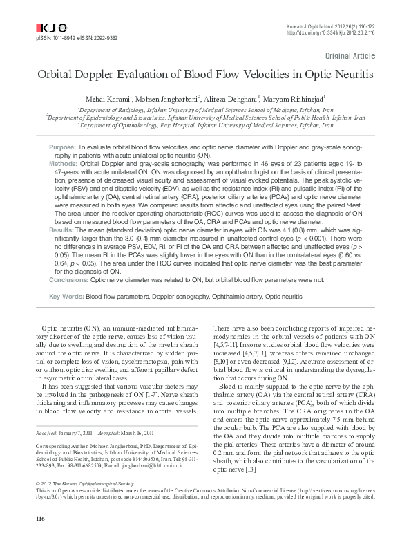 (PDF) Orbital Doppler Evaluation of Blood Flow Velocities in Optic Neuritis