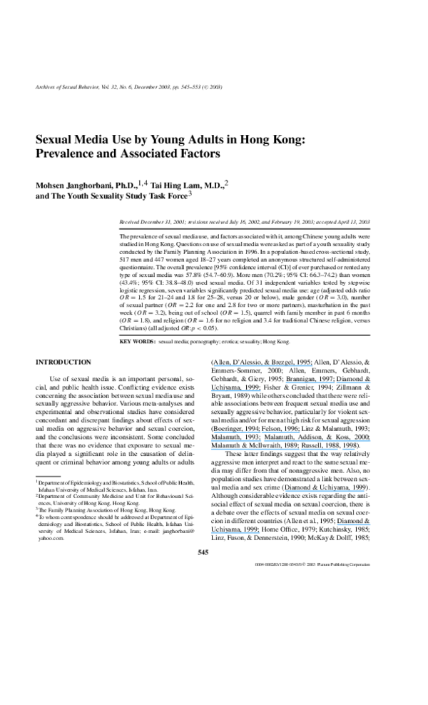 (PDF) Sexual media use by young adults in Hong Kong: prevalence and ...