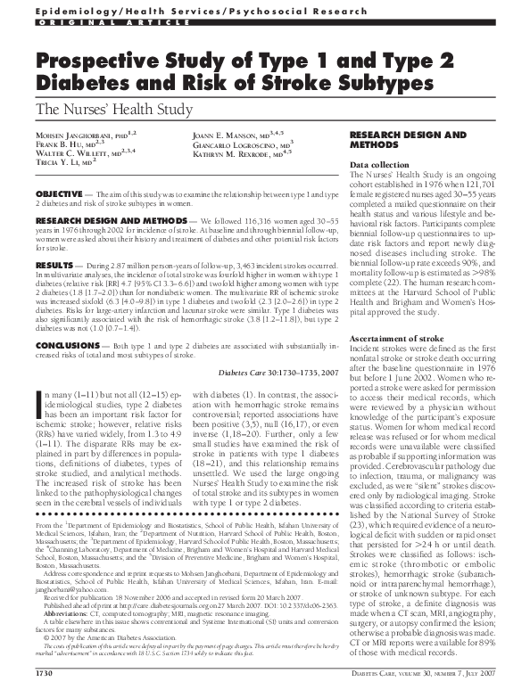 (PDF) Prospective Study of Type 1 and Type 2 Diabetes and Risk of ...