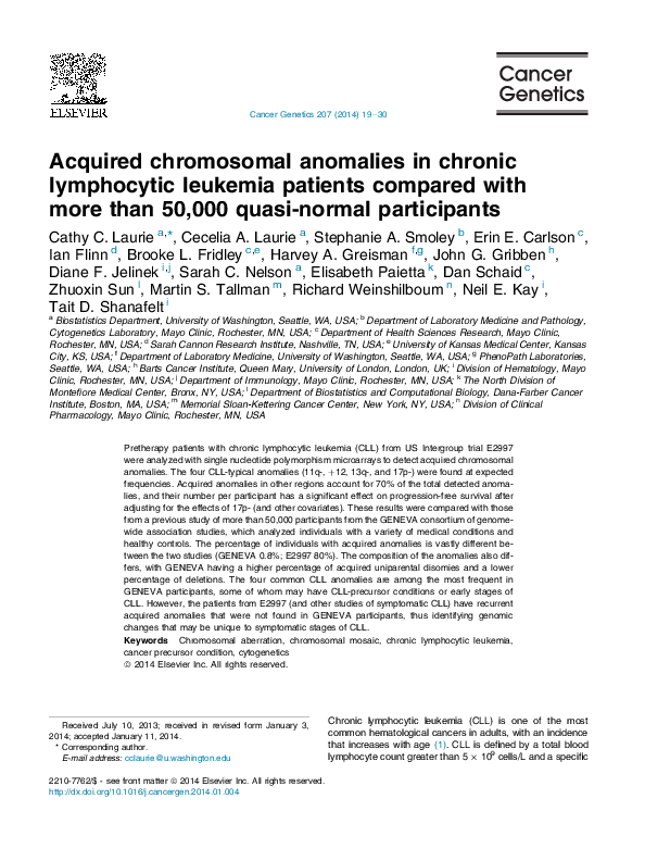 (PDF) Acquired chromosomal anomalies in chronic lymphocytic leukemia ...
