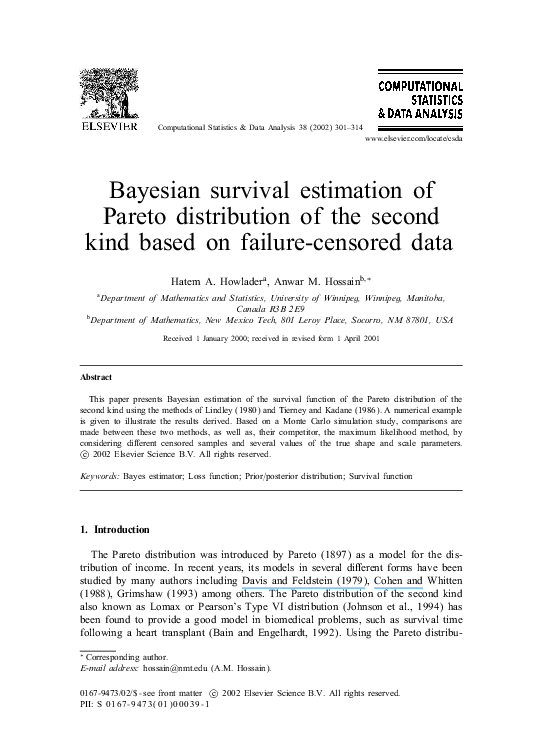 (PDF) Bayesian survival estimation of Pareto distribution of the second ...