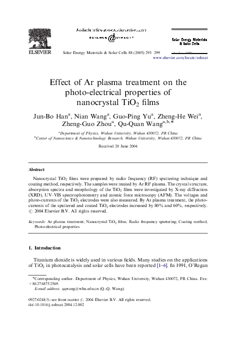 (PDF) Effect of Ar plasma treatment on the photo-electrical properties ...