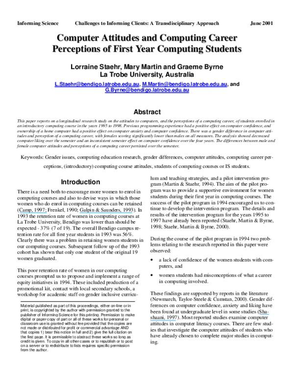 (PDF) Computer attitudes and computing career perceptions of first year ...