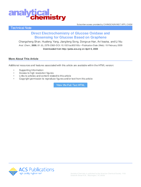 (PDF) Direct Electrochemistry of Glucose Oxidase and Biosensing for ...