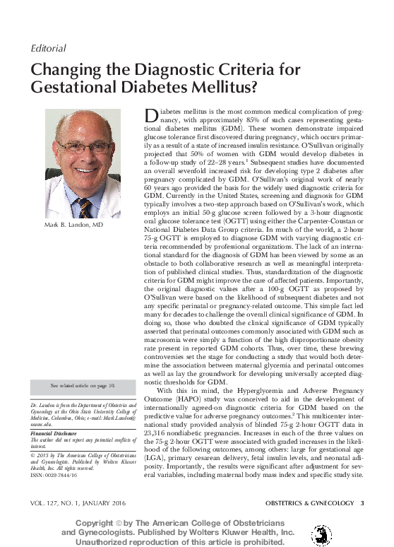 (PDF) Changing the Diagnostic Criteria for Gestational Diabetes Mellitus
