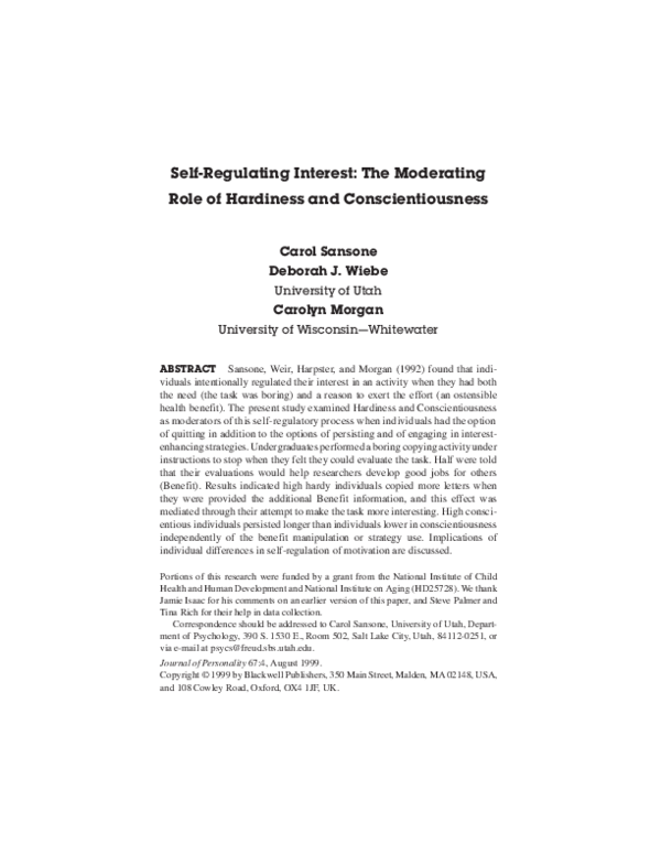 (PDF) Self-Regulating Interest: The Moderating Role of Hardiness and ...