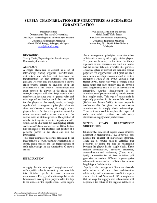 (PDF) Supply chain relationship structures as scenarios for simulation