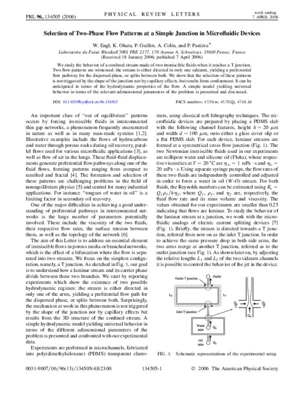 (PDF) Selection of two-phase flow patterns at a simple junction in ...