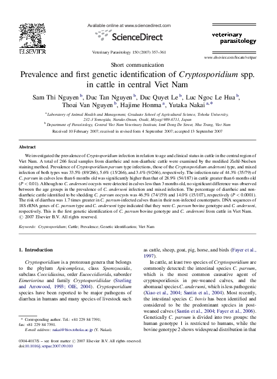 (PDF) Prevalence and first genetic identification of Cryptosporidium ...