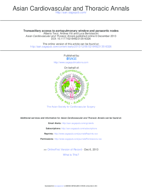 (PDF) Transaxillary access to aortopulmonary window and paraaortic ...