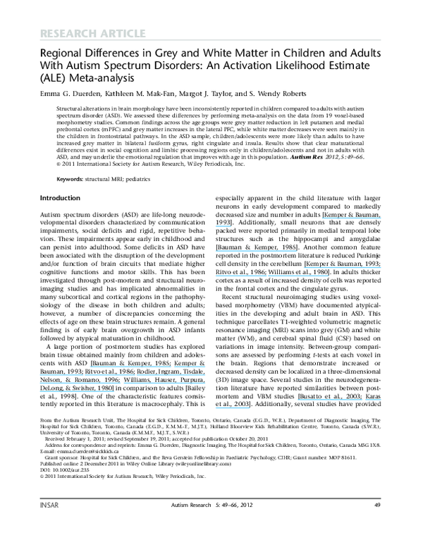 (PDF) Regional differences in grey and white matter in children and ...