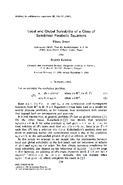 (PDF) Local and global solvability of a class of semilinear parabolic ...