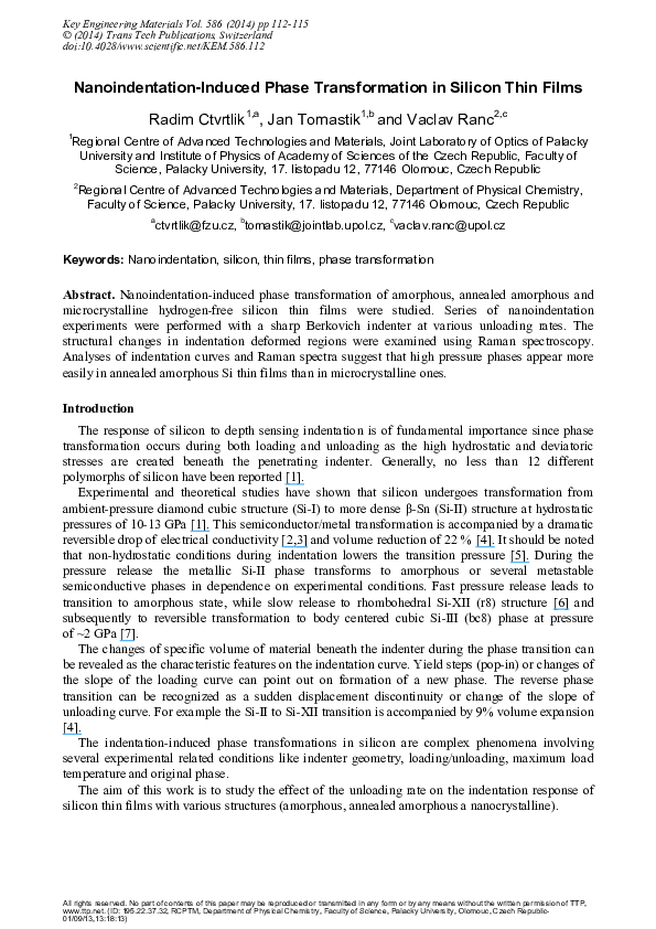 (PDF) Nanoindentation-induced phase transformations in silicon at ...