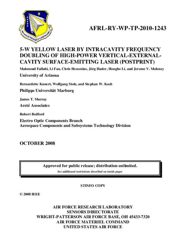 (PDF) 5-W Yellow Laser by Intracavity Frequency Doubling of High-Power ...
